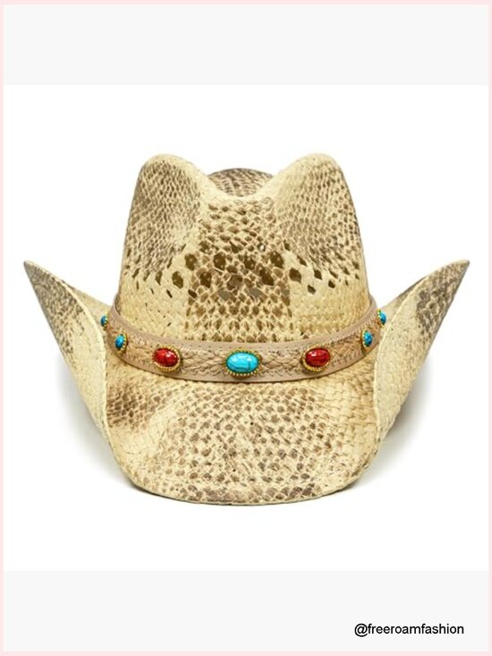 Straw Cowboy Hat with Shapeable Brim for Women Western Beach Sun Hat main image 4